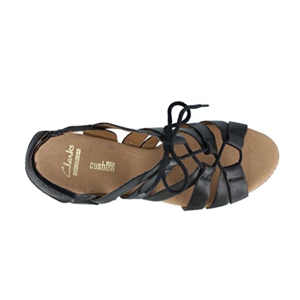 NWOB Clarks Helio black leather wedge comfort sandal - Picture 2 of 10
